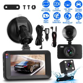 1080P Dual Dash Cam 3in Screen Vehicle Driving Recorder with Front Rear Camera G-Sensor Motion Detection Parking Monitor Night Vision Loop Record