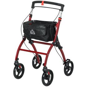 HOMCOM Upright Walker Rollator, Rolling Walker with Storage Bag, Tray, Dual Brakes, Adjustable Height, for Seniors, Red