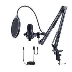 VEVOR USB Microphone, 192kHz 24-bit, Professional Condenser Microphone Kit, With Boom Arm Stand Filter Shock Mount Mute Button Headphones Jack, F (Option: Default)