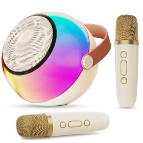D25 Mini Karaoke Machine With Dazzling Lights And Wireless Microphones (Option: Beige-Two)