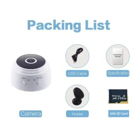 1pc A9 Mini Camera; HD 720P 2.4G Wifi IP Camera; Night Vision; Smart Home Security Wireless Mini Camcorder; Mobile Remote View Video Surveillance (Color: White 64G SD Card)
