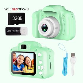 Mini Cartoon Kids Photo Camera 2 Inch HD Screen Children Digital Camera Video Recorder Camcorder Toys For Child Birthday Gift (Color: Green with 32G Card, Ships From: China)