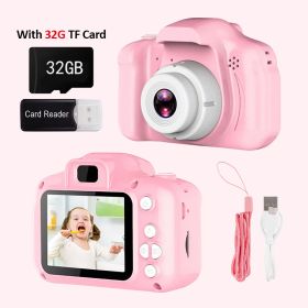 Mini Cartoon Kids Photo Camera 2 Inch HD Screen Children Digital Camera Video Recorder Camcorder Toys For Child Birthday Gift (Color: Pink with 32G Card, Ships From: China)