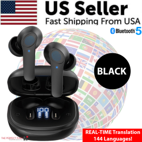 Translator Earbuds 144 Languages Real Time Online OffLine Translation Earphones (Color: Black)