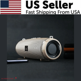 Bluetooth 5.1 Speaker Wireless Waterproof Outdoor Stereo LOUD Bass USB/TF Strap (Speaker Color: Gold)