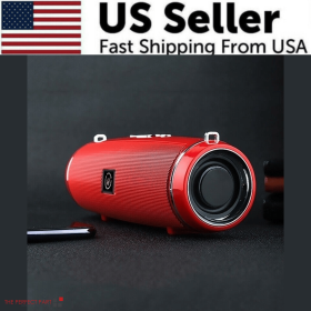 Bluetooth 5.1 Speaker Wireless Waterproof Outdoor Stereo LOUD Bass USB/TF Strap (Speaker Color: Red)
